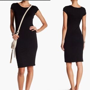 Velvet Torch Los Angeles Cap Sleeve Bodycon Midi Black Dress Size S